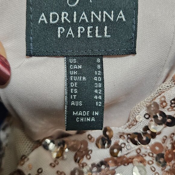 Adrianna Papell Rose Gold Sequin Column Gown Dress 8 Bridesmaid with alterations - Picture 7 of 8